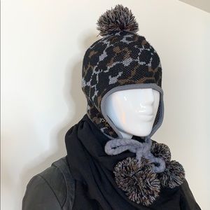 Betsy Johnson leopard pom pom hat